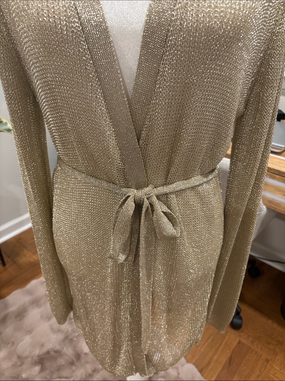 Lioness Metallic Gold Wrap Mini Dress with Tie Waist - Picture 3 of 4